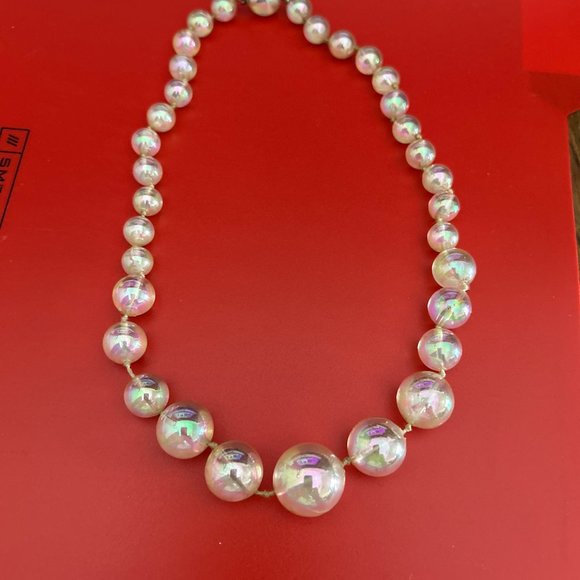 VTG AB Finish Clear Lucite Beaded Necklace - Picture 13 of 14